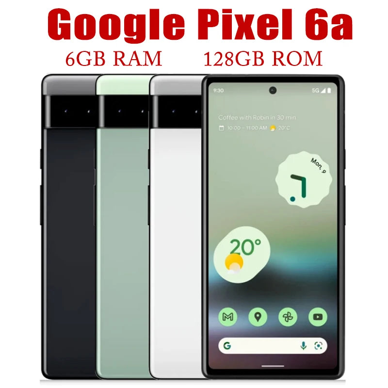 Unlocked Google Pixel 6A - 6.1" Display, 6GB RAM, 128GB ROM, NFC, Octa Core, Google Tensor, 5G