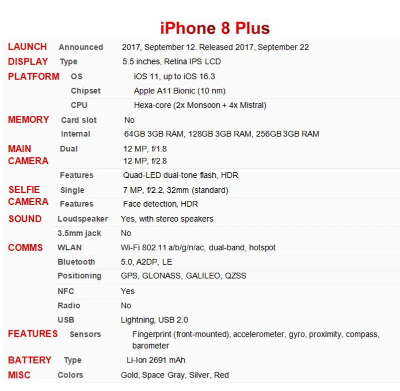 Original Unlocked Apple iPhone 8/8 Plus - 4G LTE Smartphone with 2/3GB RAM, 64GB/256GB ROM, 12MP Camera, iOS, Touch ID