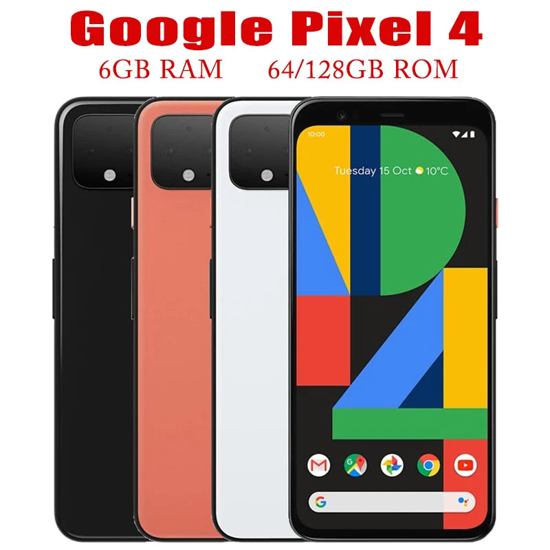 Original Unlocked Google Pixel 4 - 5.7" Snapdragon 855 LTE Smartphone with 6GB RAM, 64/128GB ROM, Face ID