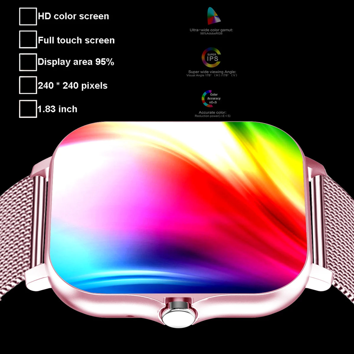 Square Smartwatch: Touch Dial, Call, Music, Fitness Tracker