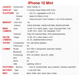 Apple iPhone 12 Mini - 5.4" 5G Unlocked Smartphone with A14 Chip, Genuine, 4GB RAM, 64/128/256GB ROM, iOS, Face ID