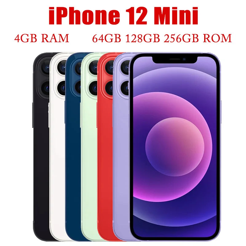 Apple iPhone 12 Mini - 5.4" 5G Unlocked Smartphone with A14 Chip, Genuine, 4GB RAM, 64/128/256GB ROM, iOS, Face ID