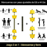 44LB Adjustable Dumbbell Barbell Pair | Free 2-in-1 Set