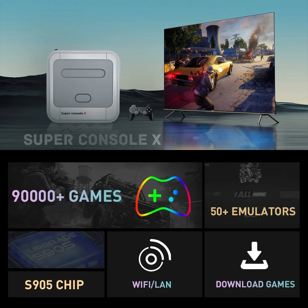 Game Box Super Console X: Elevate Your Gaming Experience with 90,000 Games, 50 Emulators, and Dedicated Controllers for PS1/PSP/MAME/DC