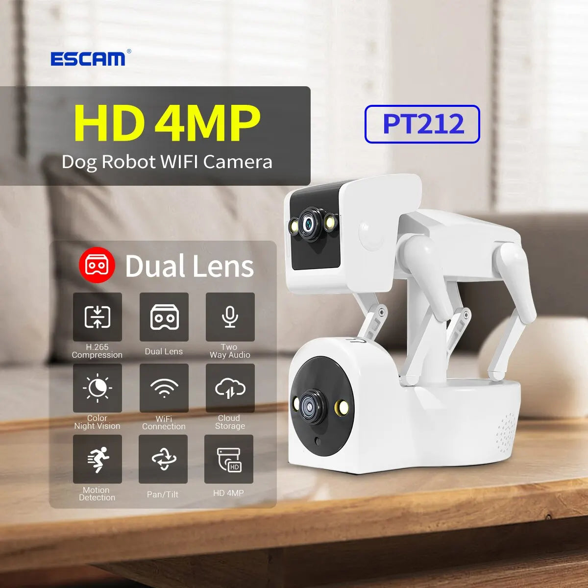 ESCAM PT212 4MP Dual Lens WiFi Security Camera