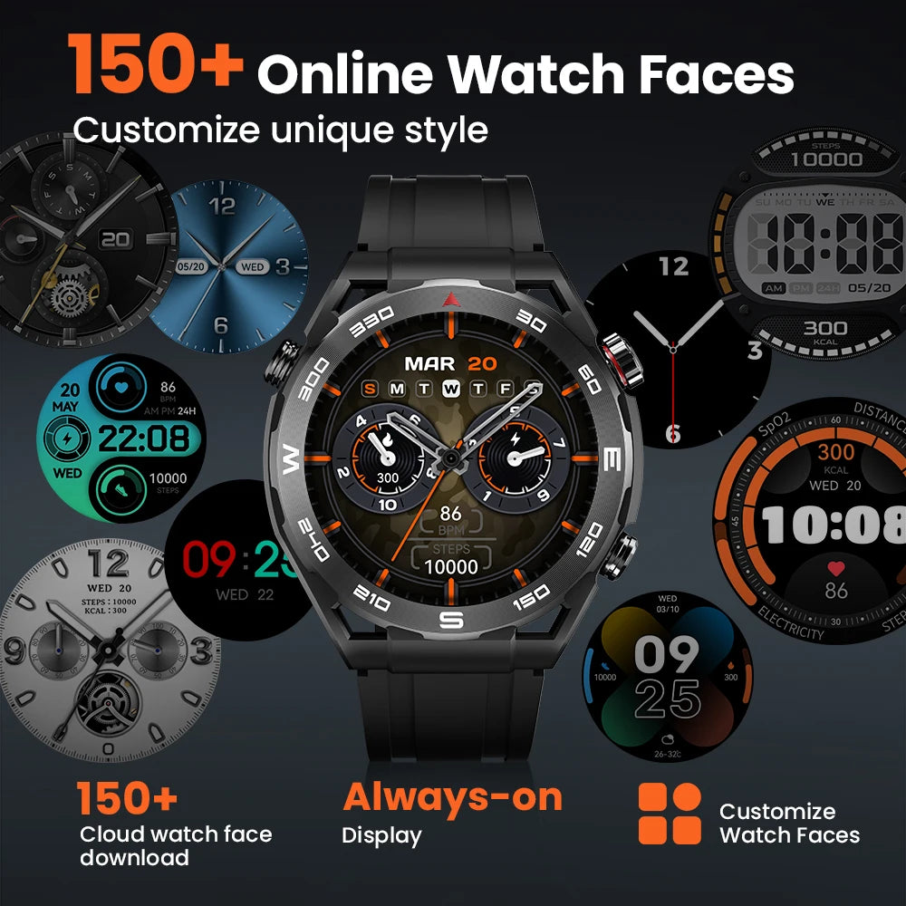 R8: 1.43'' AMOLED Display Smartwatch - Bluetooth Phone Call, Military-grade Toughness, Stylish Smart Watches for Men