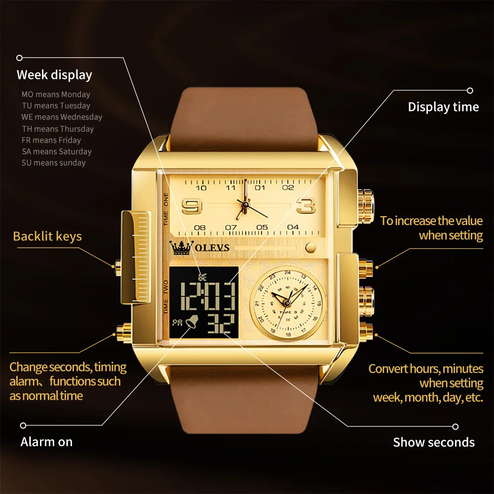 SignatureTech Men's Smart Electronic Watch: Original Design with Leather Strap