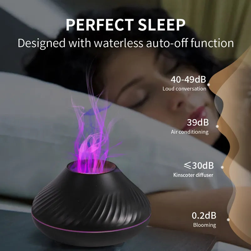 VolcaGlow Essence: KINSCOTER 130ml USB Aroma Diffuser - Portable Air Humidifier with Color Flame Night Light for Serene Atmosphere