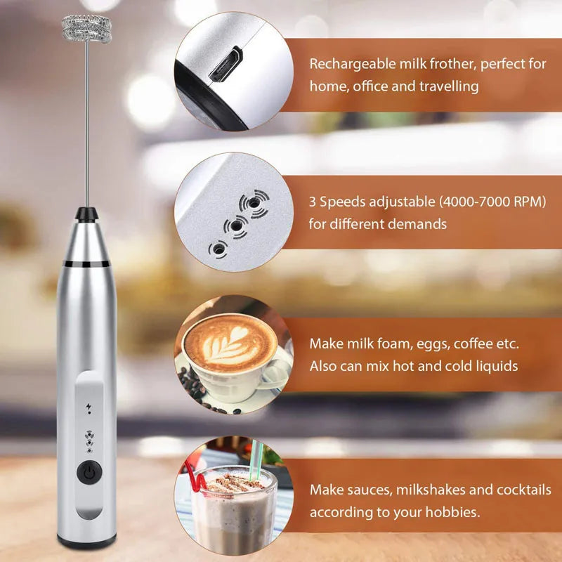 USB Electric Coffee Milk Frother - Foam Maker & Egg Beater Whisk Mixer