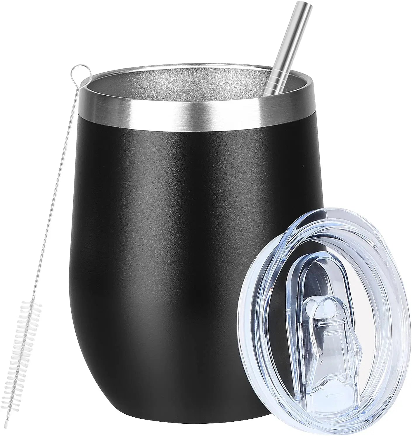（6 Pack） 12oz Wine Coffee Tumbler With Lid And Metal Straw Cup