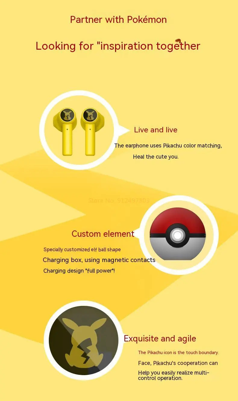 Pikachu SonicSync Earbuds: Wireless Bluetooth 5.0, Razer Sport Edition with Noise Reduction, Touch Control, Microphone - Universal Gifts for Pokémon Enthusiasts